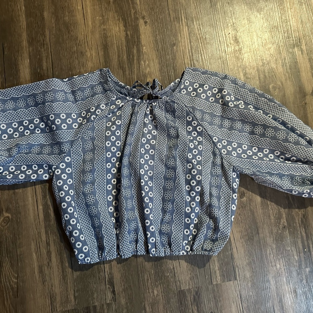 Chic Navy Patterned Women's Blouse